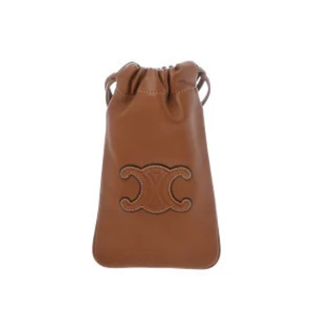 Celine drawstring mobile tan lambskin cuir trimmed off white shoulder bag